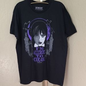 Wednesday Black Purple Graphic Tee I'M ALLERGIC TO COLOR 100% Cotton Large